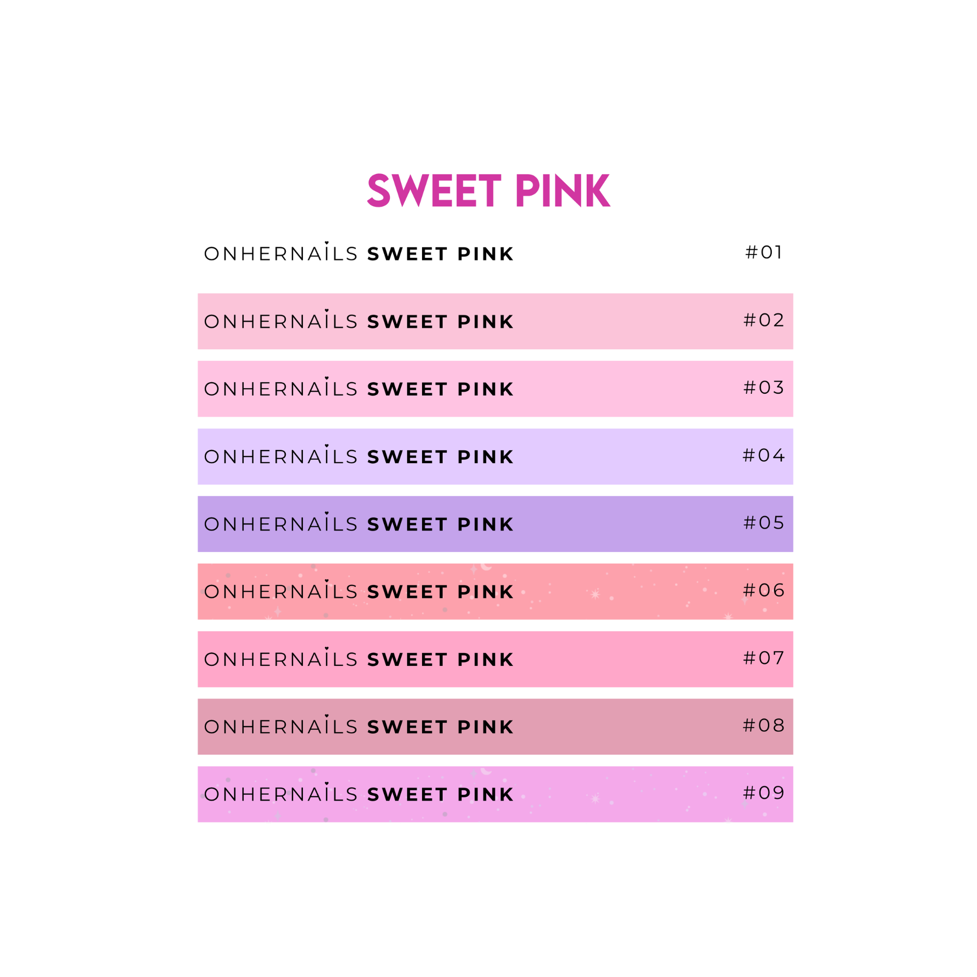 ONHERNAILS - Stickers nuancier palette SWEET PINK