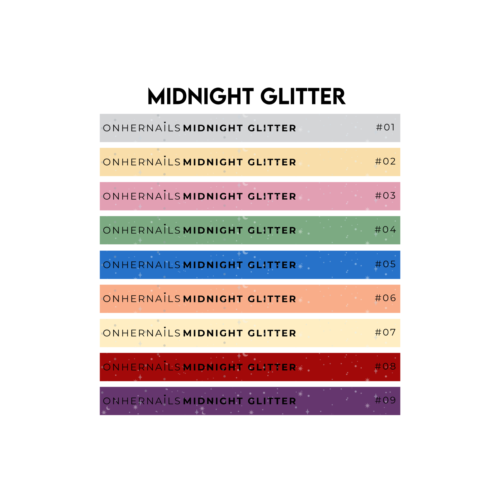 ONHERNAILS - Stickers nuancier palette MIDNIGHT GLITTER