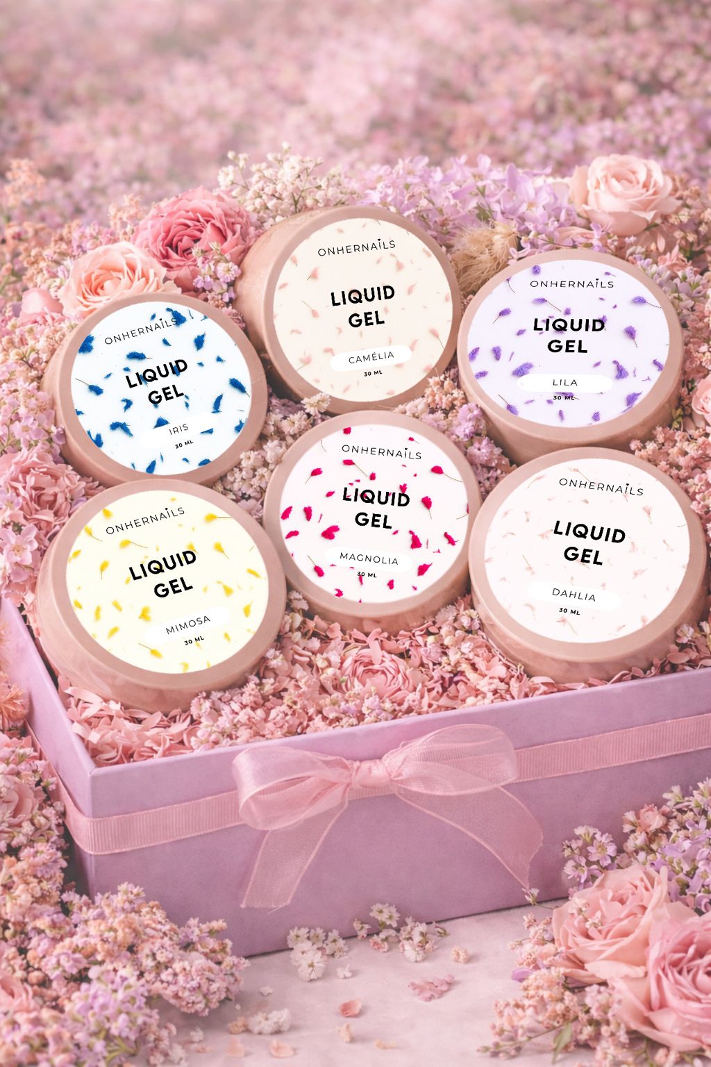 ONHERNAILS - 6 liquid gels FLEURS 🌻 + stickers nuancier